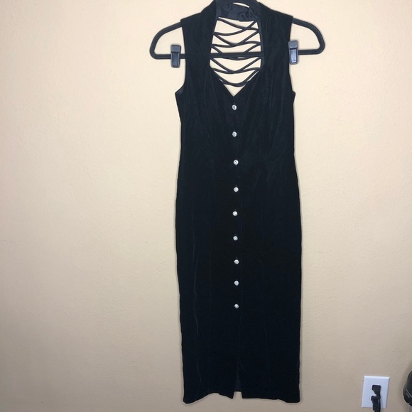 Vintage Black Velvet Cocktail Dress Size 2 - Picture 1 of 7